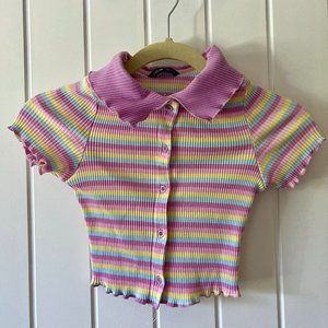 Striped Rib-knit SHEIN crop top w/ collar